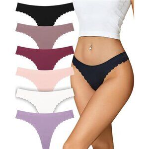 6 Pack Seamless Thongs for Women No Show Wavy Ladies Underwear Sexy S-XL